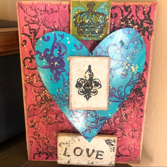 Handmade Wooden & Metal Dimensional LOVE Art - Picture 1 of 3